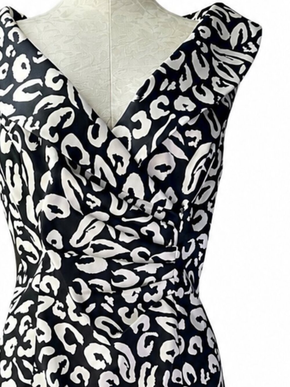Kay Unger Black White Leopard Print Dress Size 14 Office Cocktail Wedding Guest
